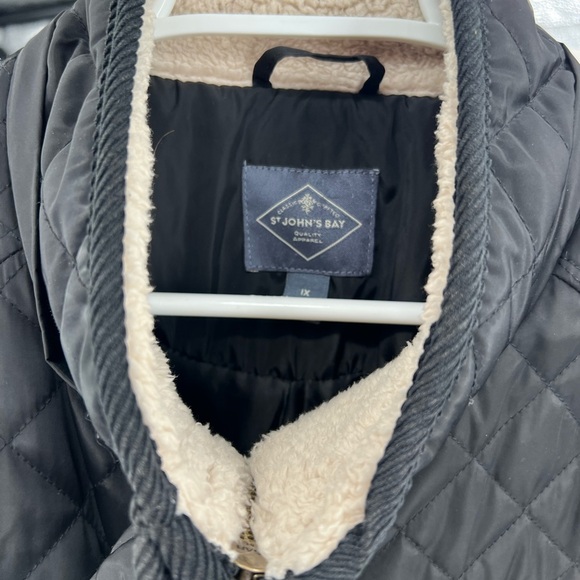 St John’s Bay quilted 1X mid length coat black plus gold outdoor winter fall - Picture 6 of 11